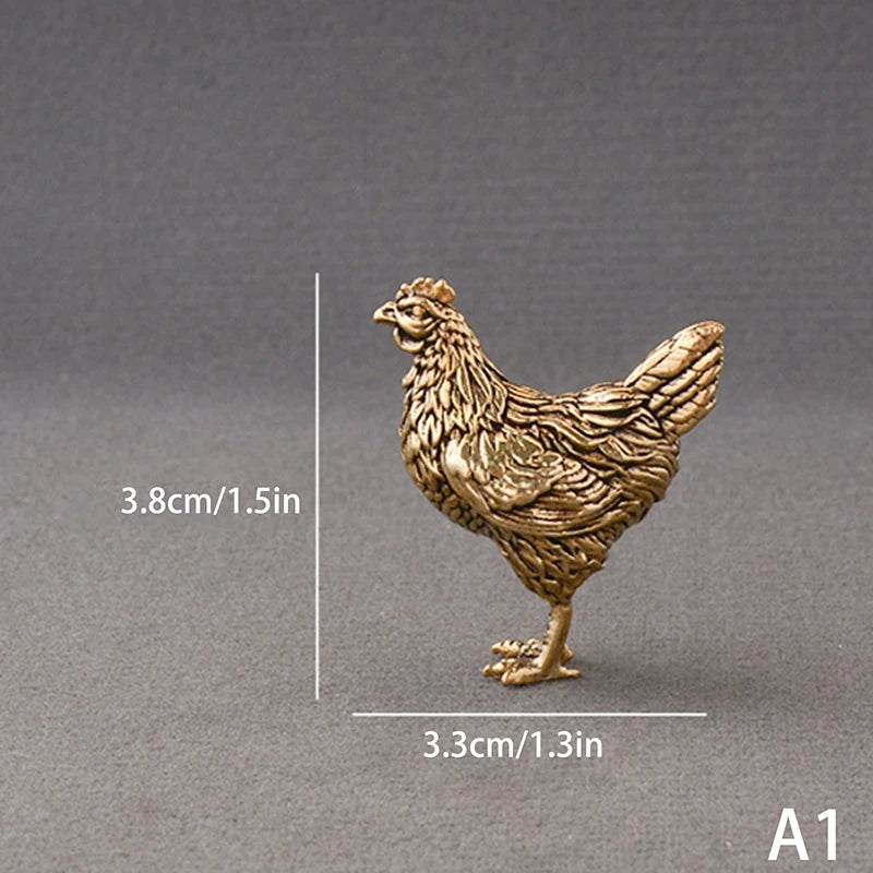 Solid Brass Rooster & Hen Miniature Statue Desk Ornament Miniature Figurine Nixie A1