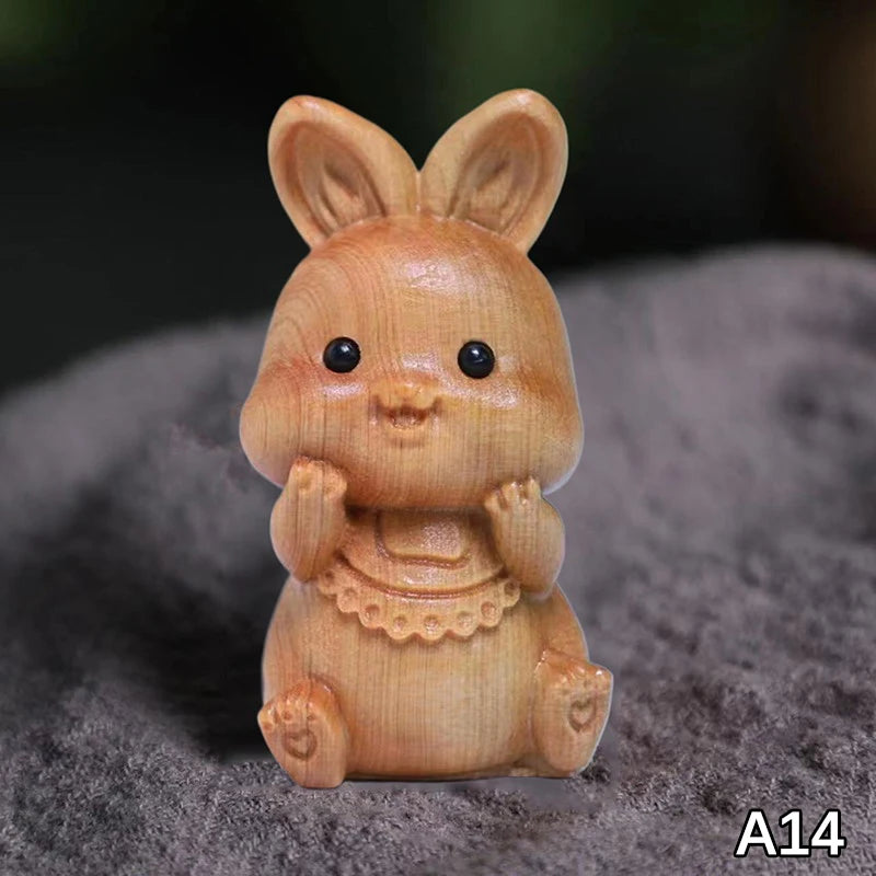 Wood Carved Easter Bunny Figurine – Cute Rabbit Ornament & Gift Wooden Rabbit Figurine Nixie A14