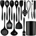 15-Piece Food Grade Silicone Kitchen Utensils Cookware Set Silicone Utensil Set Nixie black