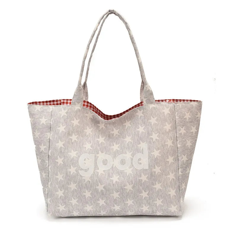 Pink Polka Dot Canvas Tote Bag – Large Capacity Shoulder Bag