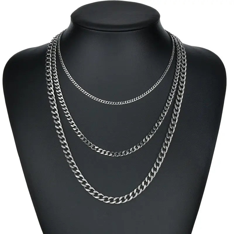 3-Piece Cuban Chain Necklace Set – Stainless Steel Unisex Hip Hop Chain Necklace Set Nixie