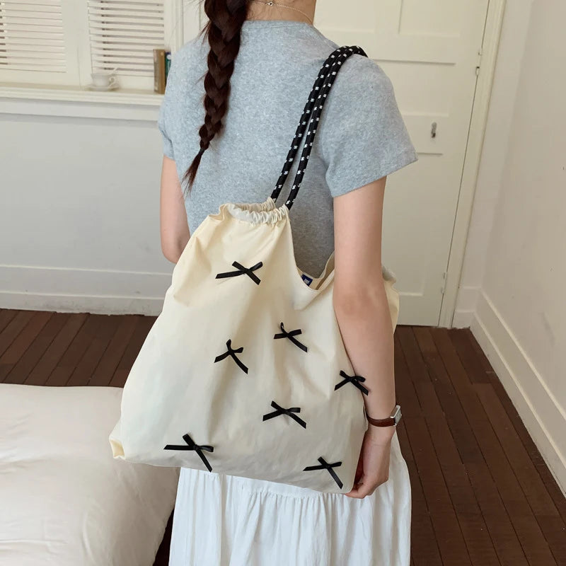Women's Bowknot Nylon Shoulder Bag – Lightweight Fashion Tote Shoulder Bag Nixie