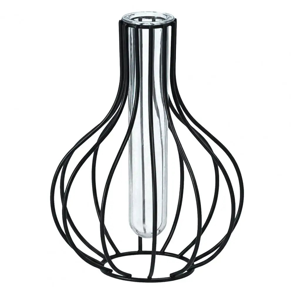 Glass Vase with Wrought Iron Stand | Modern Nordic Home Decor Decorative Glass Vase Nixie Black2