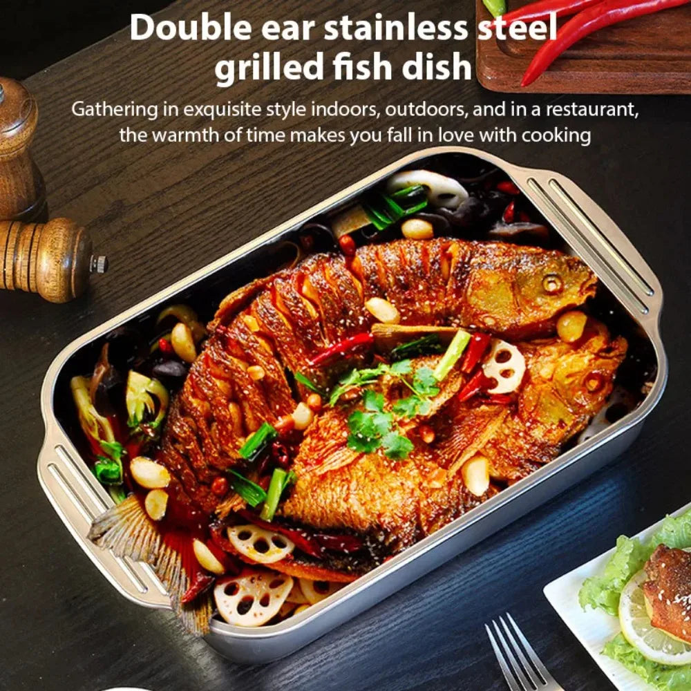 Stainless Steel Deep BBQ Baking Pan with Lid | Camping & Home BBQ Baking Pan Nixie