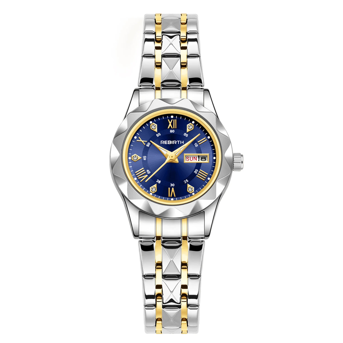 REBIRTH Women's Quartz Watch – Day & Date Display | Stylish Women's Quartz Watch Nixie Blue
