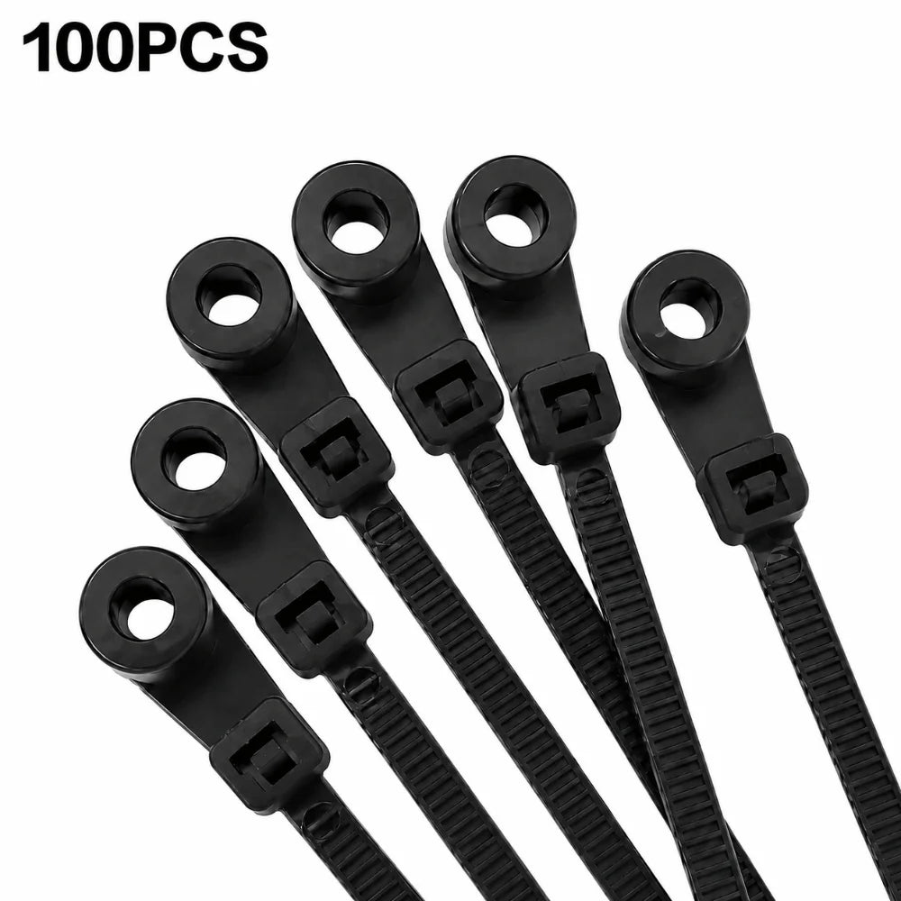 100Pcs Nylon Self-Locking Cable Ties with Screw Fix Hole Nylon Cable Ties Nixie Black 4x200mm