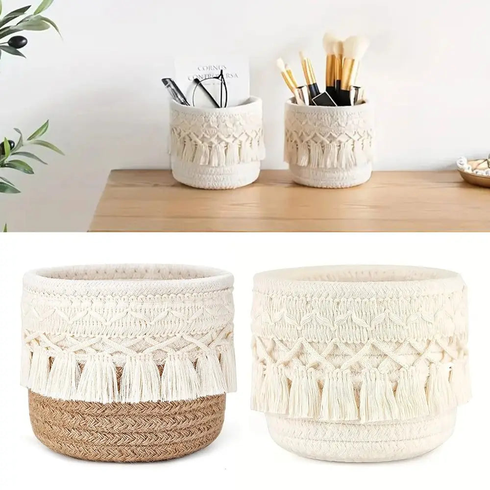 Cotton Rope Tassel Desktop Storage Basket – Pen & Organizer Desktop Storage Basket Nixie