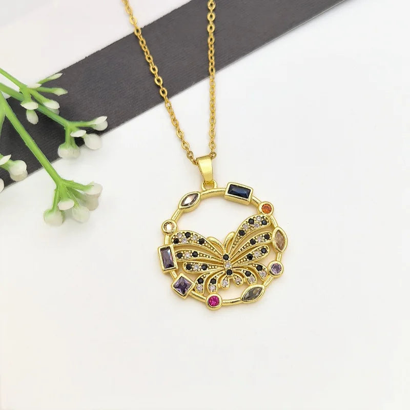 Colorful Butterfly Pendant Necklace Gold Stainless Steel Choker Pendant Necklace Nixie
