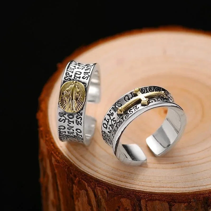Vintage Cross Virgin Mary Adjustable Ring – Religious Fashion Jewelry Religious Fashion Ring Nixie