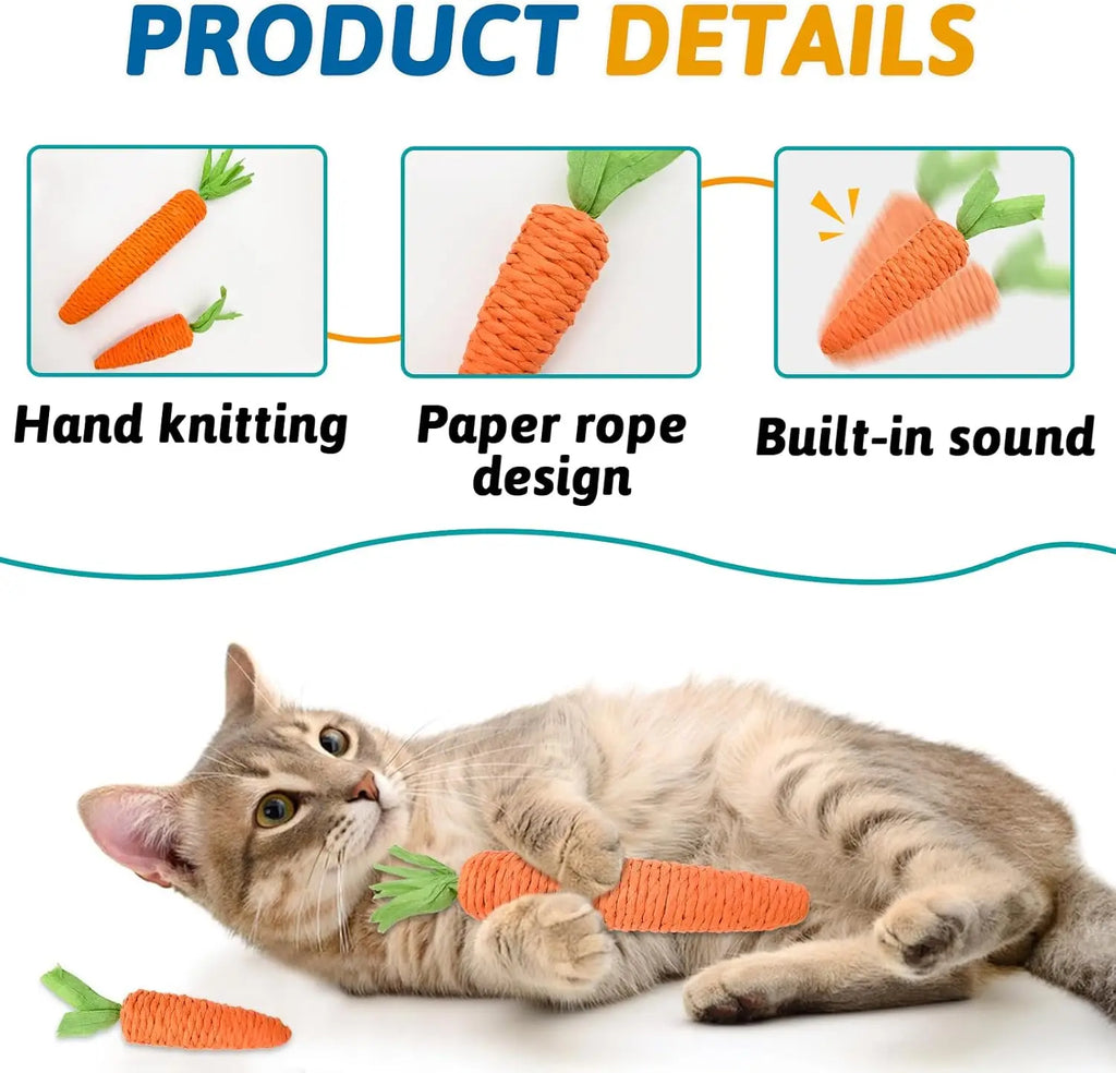 Carrot Cat Teaser Toy – Sisal Hemp Rope with Sound | Nixie Cat Teaser Toy Nixie