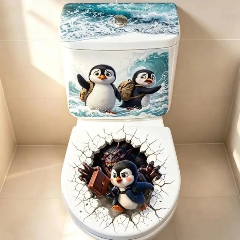 3D Penguin Toilet Lid Sticker – Funny Waterproof Bathroom Decal Bathroom Decor Sticker Nixie Default Title