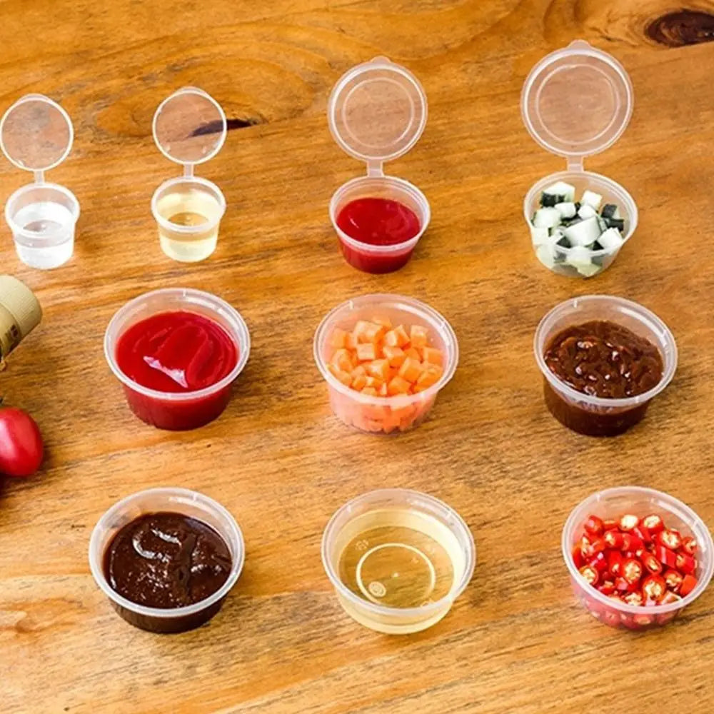 50pcs Leak-Proof Sauce Cups with Hinged Lids | Clear Containers