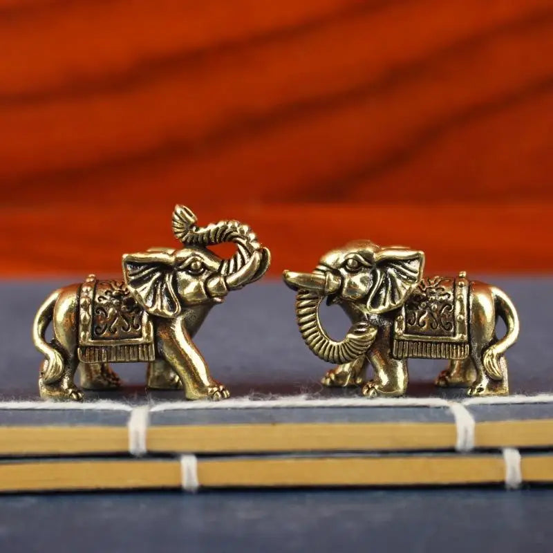 Brass Lucky Elephant Miniature Figurine | Antique Bronze Statue Decorative Figurine Nixie