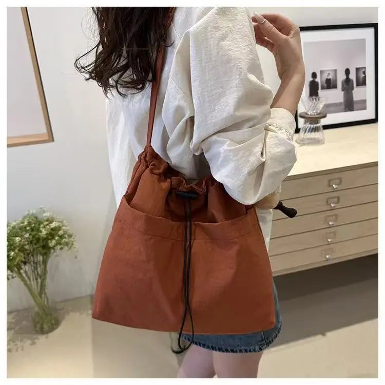 Women's Large Drawstring Tote Bag – Japanese Ins Style Women's Tote Bag Nixie orange without dol