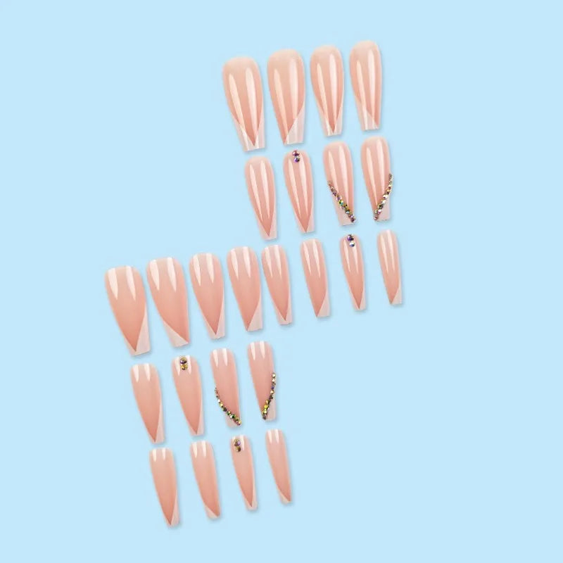 24Pcs Long Ballet French Press On Nails – White Acrylic Set Press On Nails Nixie