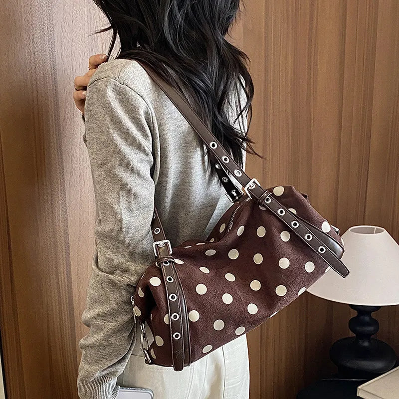Nixie Vintage Suede Polka Dot Boston Bag | Women's Shoulder Bag Women's Shoulder Bag Nixie brown