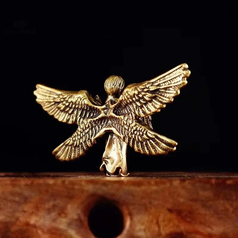 Vintage Brass Guardian Angel Mini Figurine Desktop Ornament Decorative Figurine Nixie