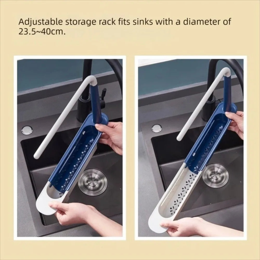 Expandable Kitchen Sink Organizer with Drainer Basket & Towel Rack Sink Shelf Organizer Nixie