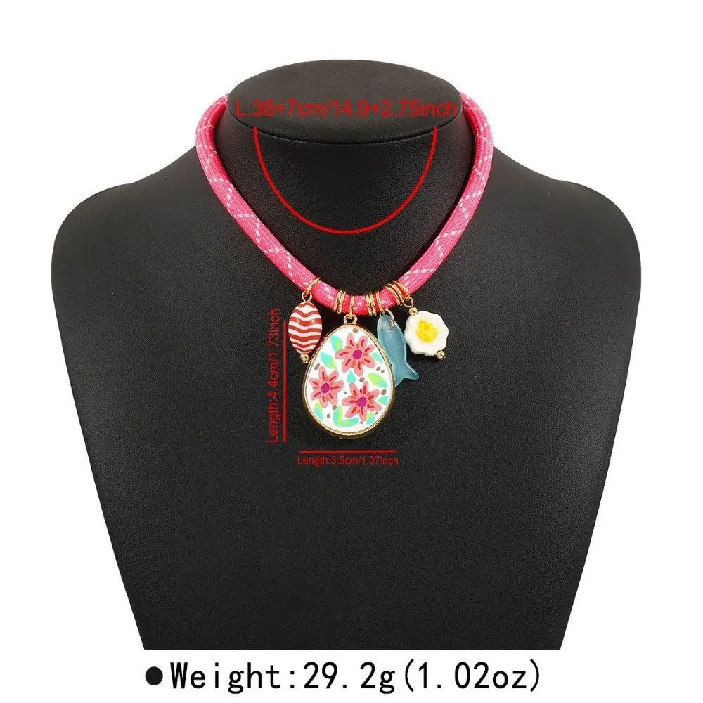 Bohemian Flower Pendant Necklace – Colorful Collarbone Chain