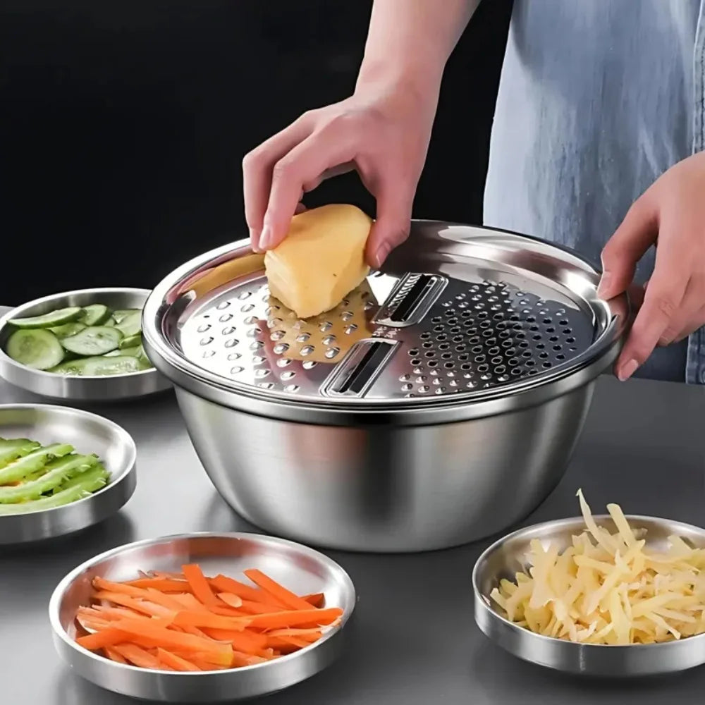 3-Piece Stainless Steel Colander Grater & Salad Bowl Set Kitchen Grater Set Nixie