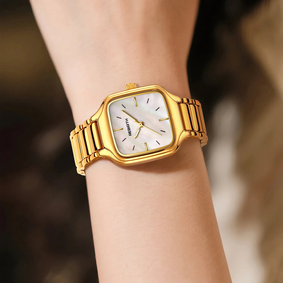 REBIRTH Square Quartz Watch | Stainless Steel, Minimalist Square Quartz Watch Nixie