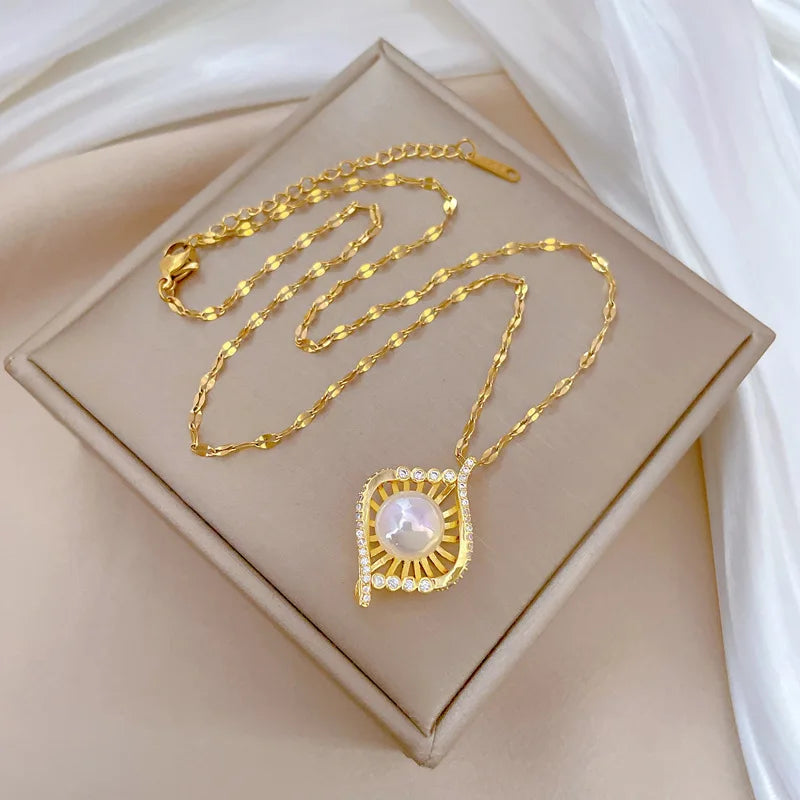 Mermaid Nest Pendant Necklace | Gold Stainless Steel Clavicle Chain Pendant Necklace Nixie