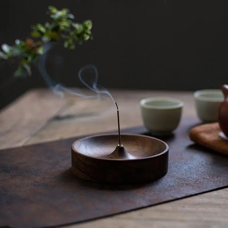 Black Walnut Round Incense Burner & Agarwood Tray Holder Incense Burner Tray Nixie