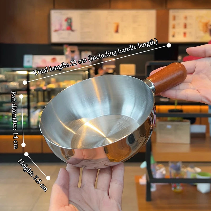 Stainless Steel Milk Pot with Wooden Handle – Compact Cooking Pot Stainless Steel Saucepan Nixie