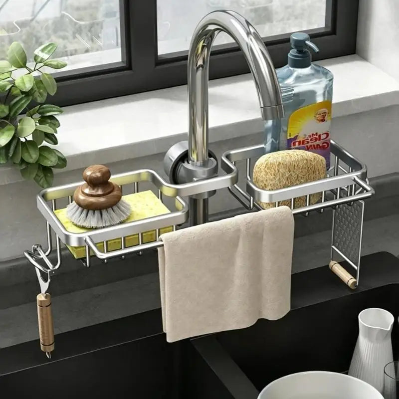 Faucet Mounted Kitchen Sink Organizer – Sponge & Soap Holder Sink Organizer Rack Nixie