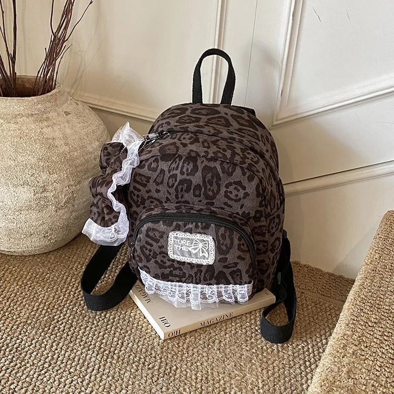 Leopard Print Flannel Backpack – Preppy Women's Commuter Bag Leopard Print Backpack Nixie