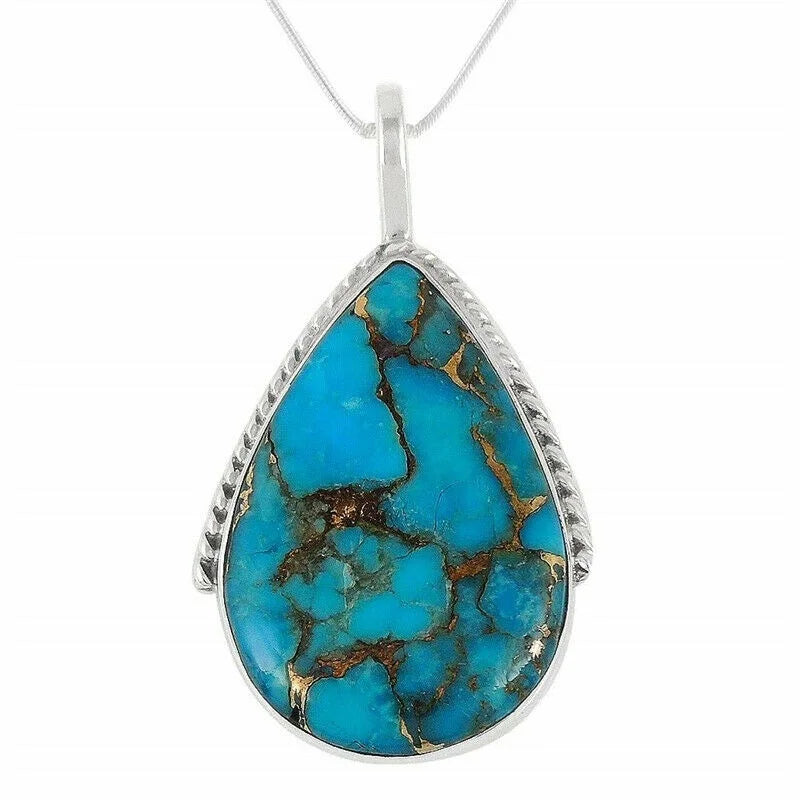 Vintage Boho Turquoise Pendant Necklace & Earrings Set Boho Jewelry Set Nixie Blue