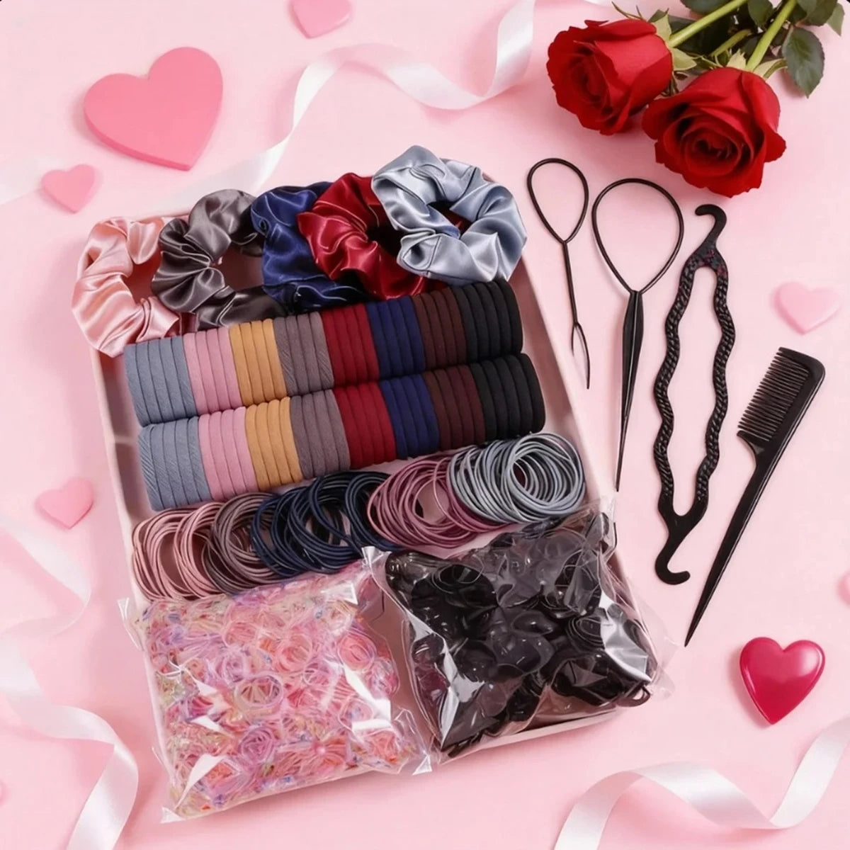 1109-Piece Hair Tie Set – Elastic Hair Accessories for Women Hair Tie Set Nixie Brown