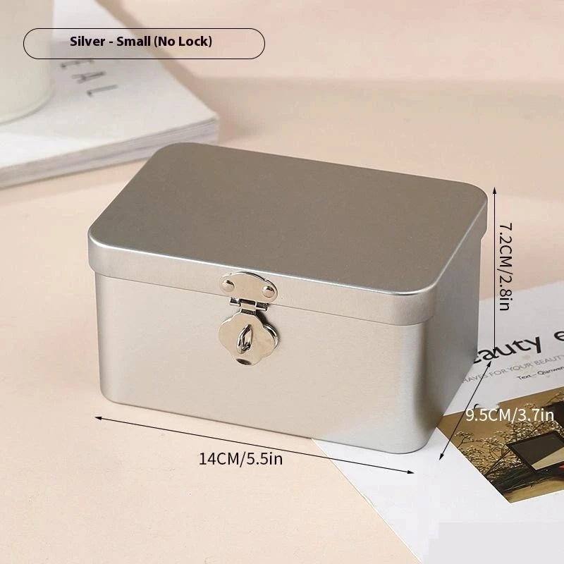 Silver Lockable Tinplate Storage Box – Jewelry & Desk Organizer Lockable Storage Box Nixie A1