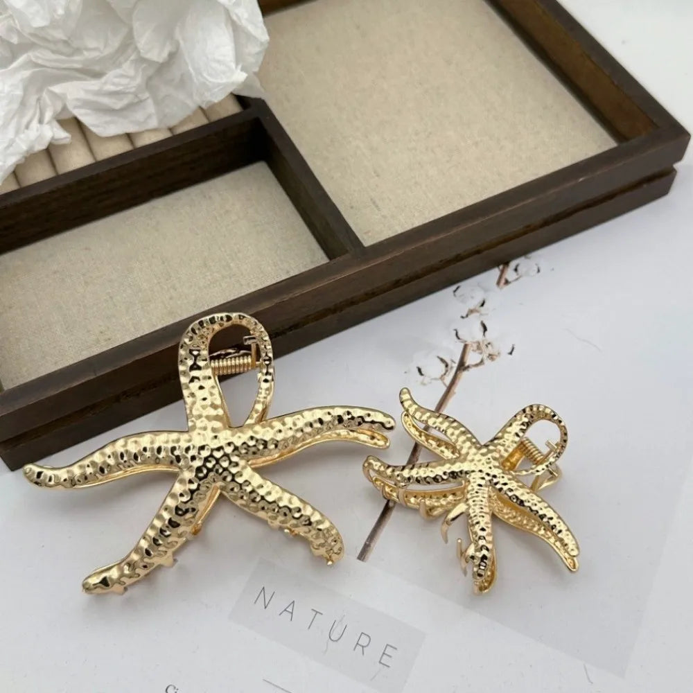 Ocean Starfish Hair Claw Clip Gold Metal Large Barrette Hair Claw Clip Nixie