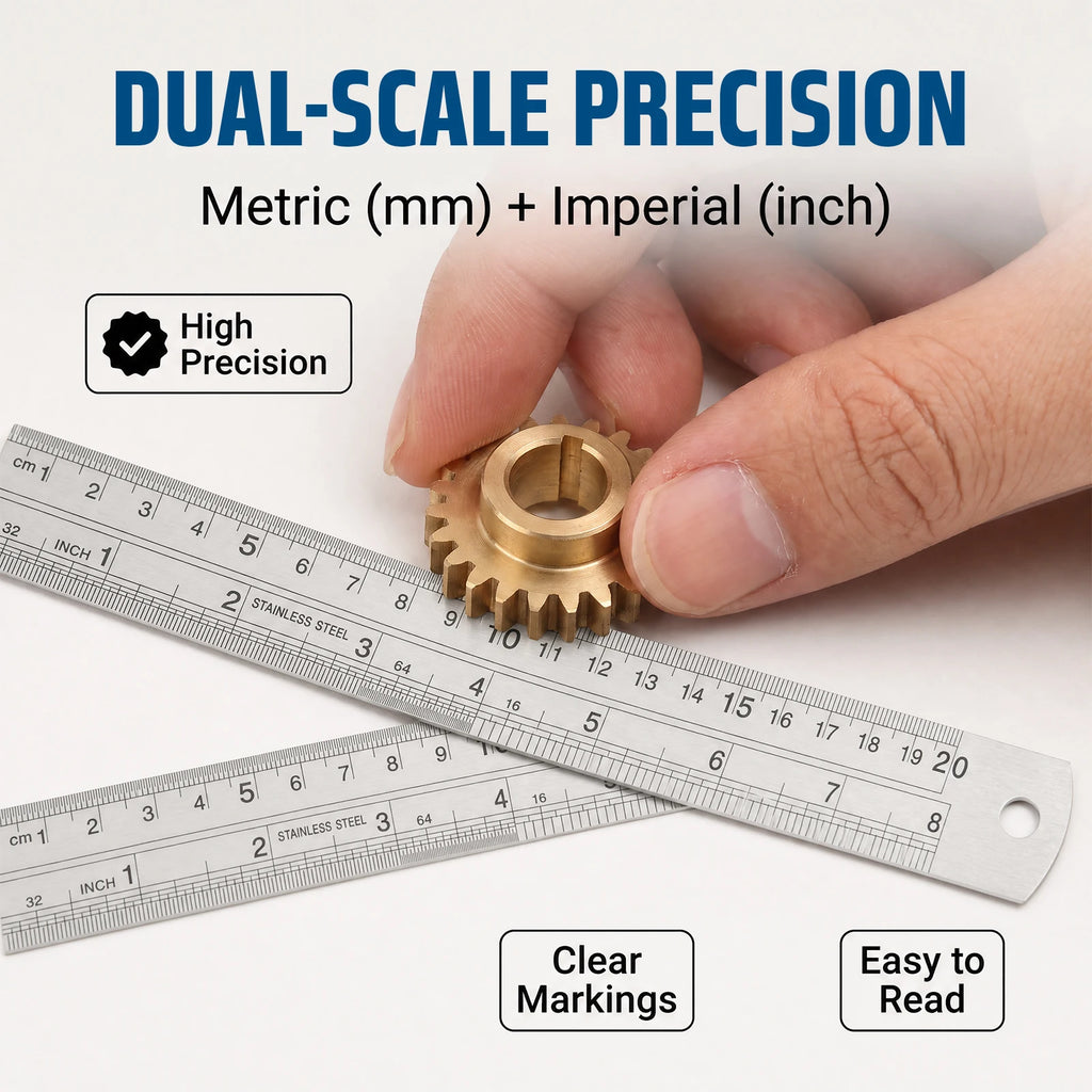 8-Piece Stainless Steel Ruler Set – Metric & Imperial Dual Scale Precision Ruler Set Nixie