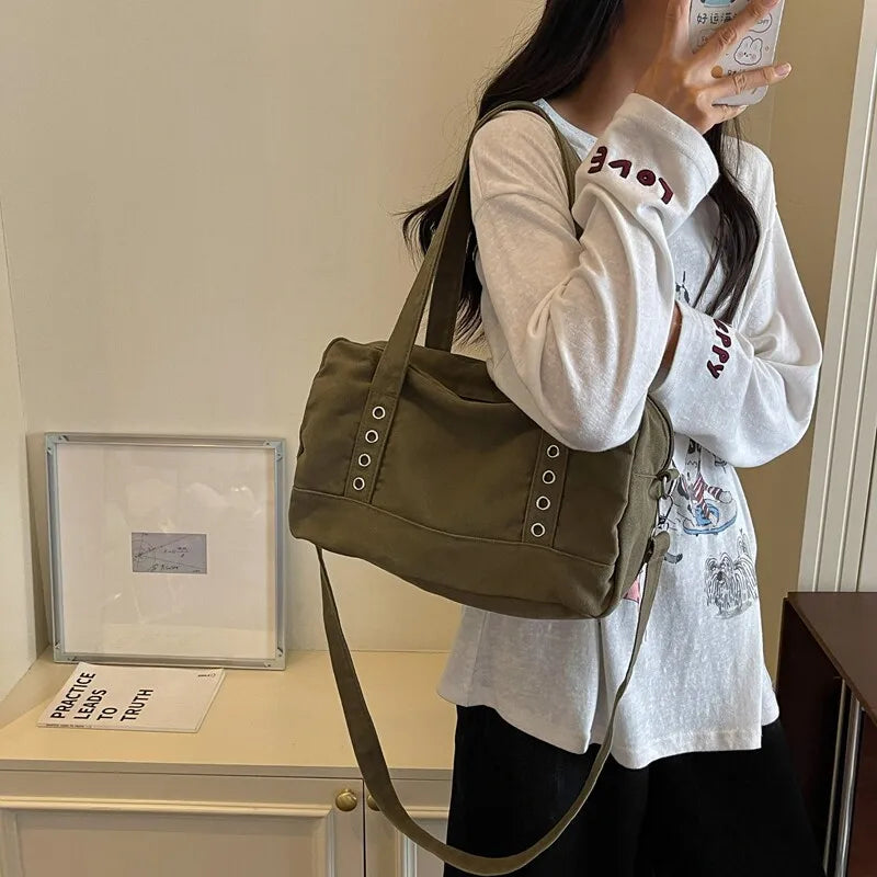 Retro Canvas Crossbody Bag – Large Capacity Shoulder Tote