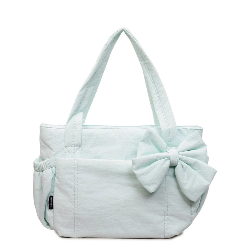 Nixie Quilted Bow Shoulder Bag – Women's Lightweight Tote Quilted Shoulder Bag Nixie