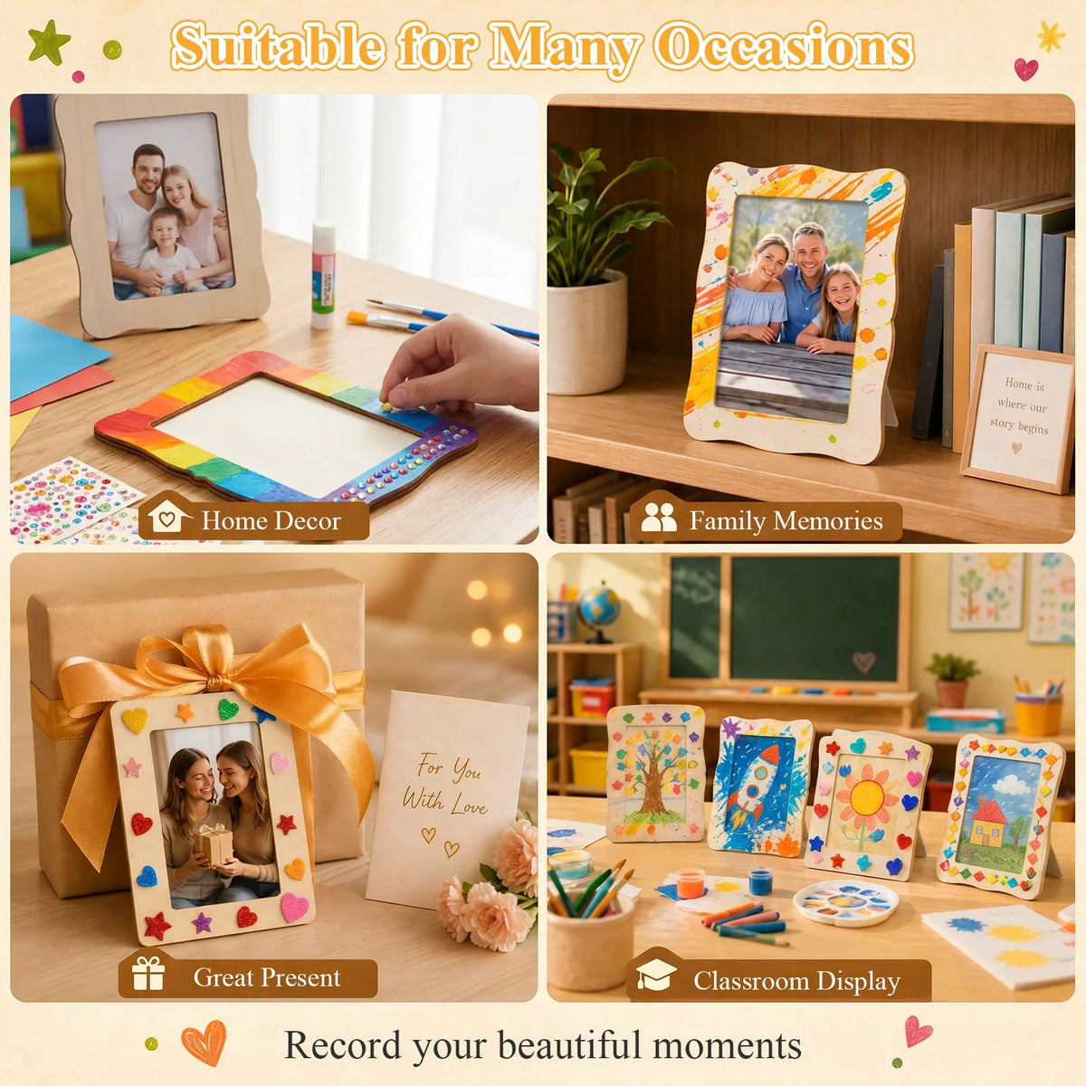 DIY Unfinished Wood Picture Frame Craft Kit – 24 Frames & Paints