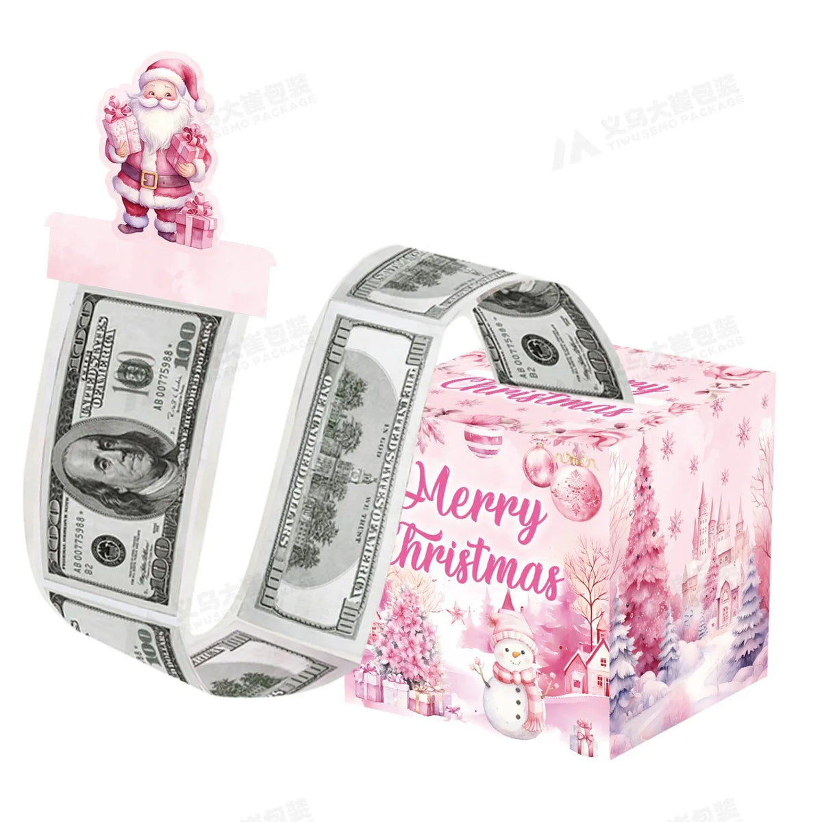 Christmas Santa Money Box Cash Gift Surprise Dispenser + 50 Bags Holiday Gift Box Nixie 10 5x5x5cm