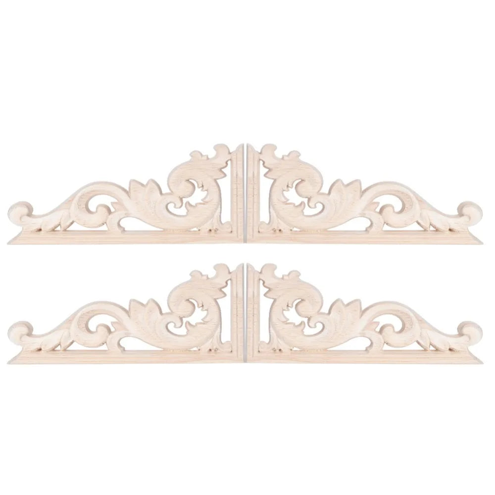 4pcs Wood Carving Corner Appliqués – Furniture Decor Trim