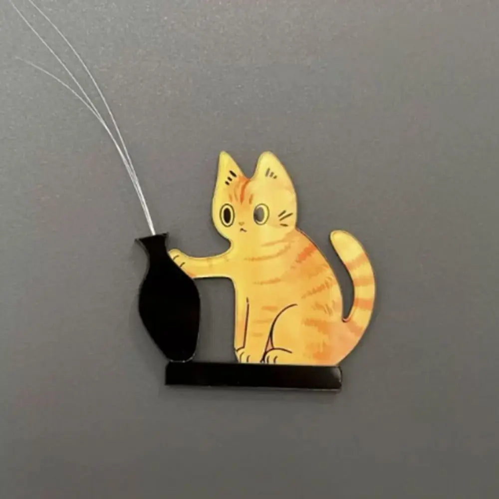 Acrylic Cartoon Cat Magnetic Fridge Sticker & Mini Vase Decor Fridge Magnet Decor Nixie