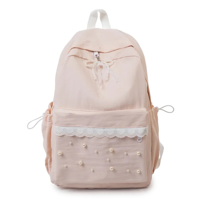 Girly Lace Pearl Backpack – Large Capacity Teen School Bag