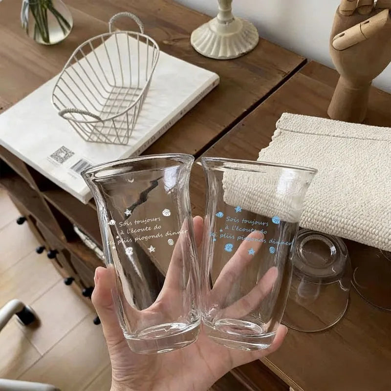 Retro Ocean Print Glass Cup for Cold Brew & Iced Drinks