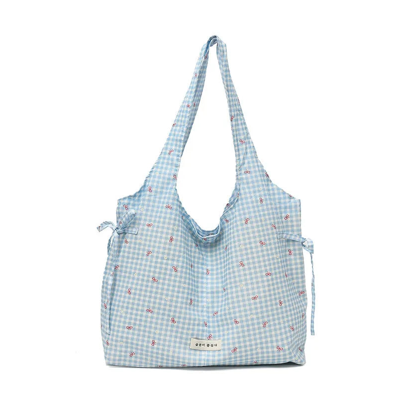 Korean Polka Dot Plaid Canvas Shoulder Bag – Large Capacity Canvas Shoulder Bag Nixie