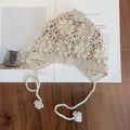 Kids Handmade Knitted Beret Hat – Bohemian Hollow Flower Cap Kids Knitted Beret Nixie Beige L