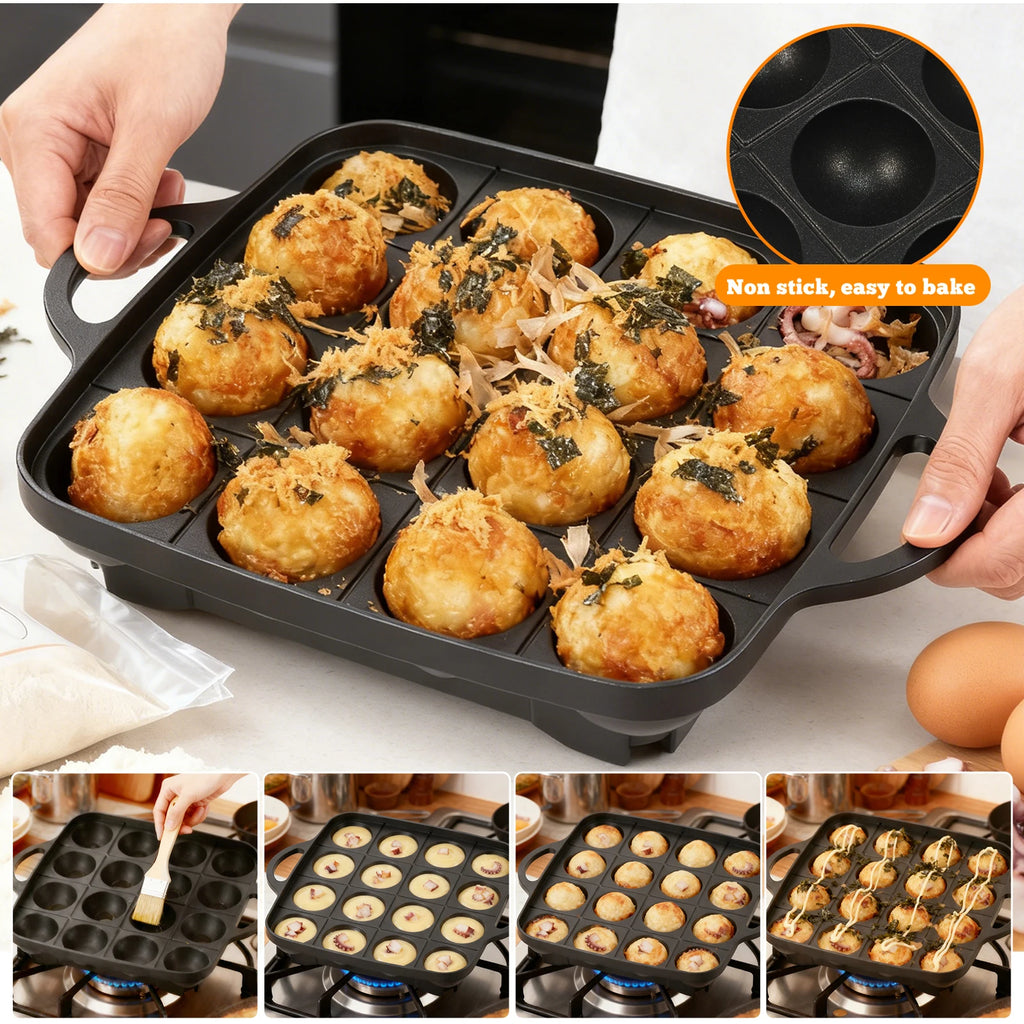 16-Hole Nonstick Takoyaki Pan – Die Cast Aluminum Cooker
