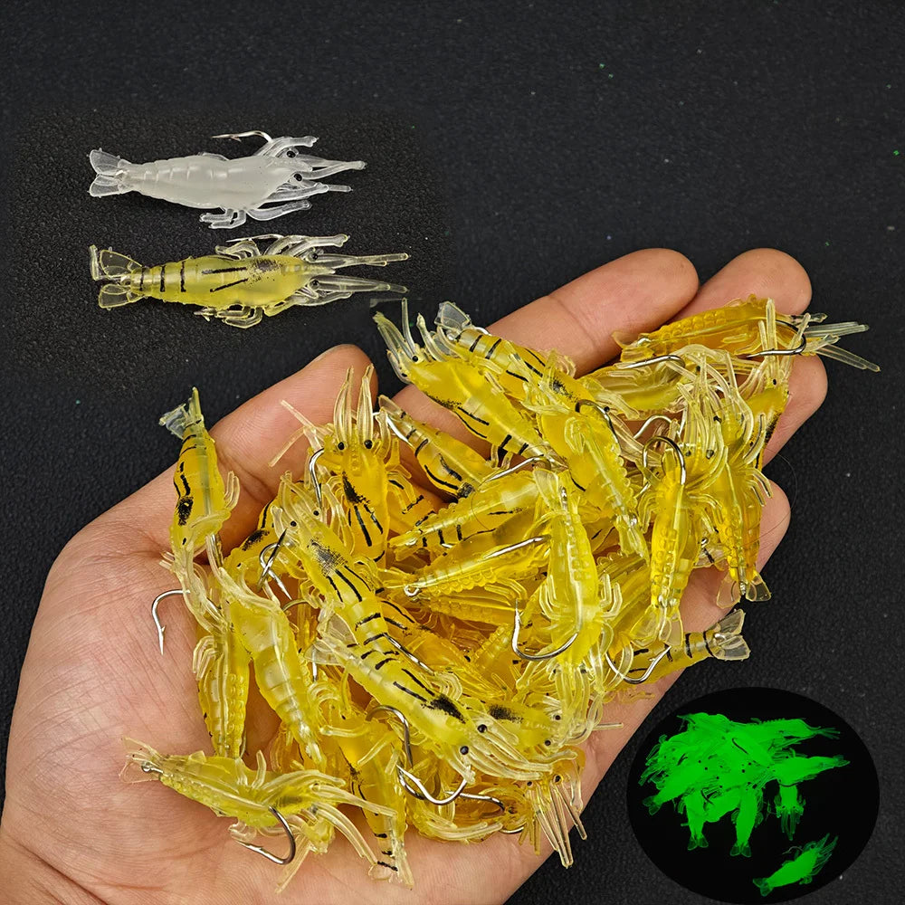 10pcs Luminous Soft Shrimp Lure Jig Hook Silicone Sea Fishing Bait Soft Fishing Lure Nixie