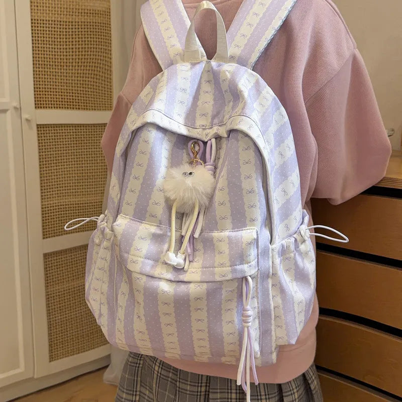 Nixie Striped Bow School Backpack – Large Capacity Teen Girls School Backpack Nixie