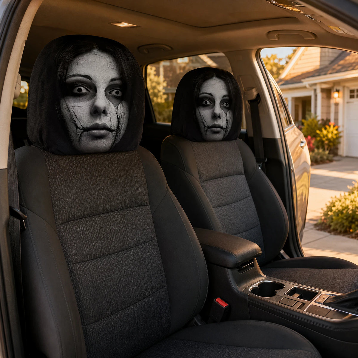 Horror Face Car Headrest Covers | Elastic Stretch 2 Pack Car Headrest Cover Nixie