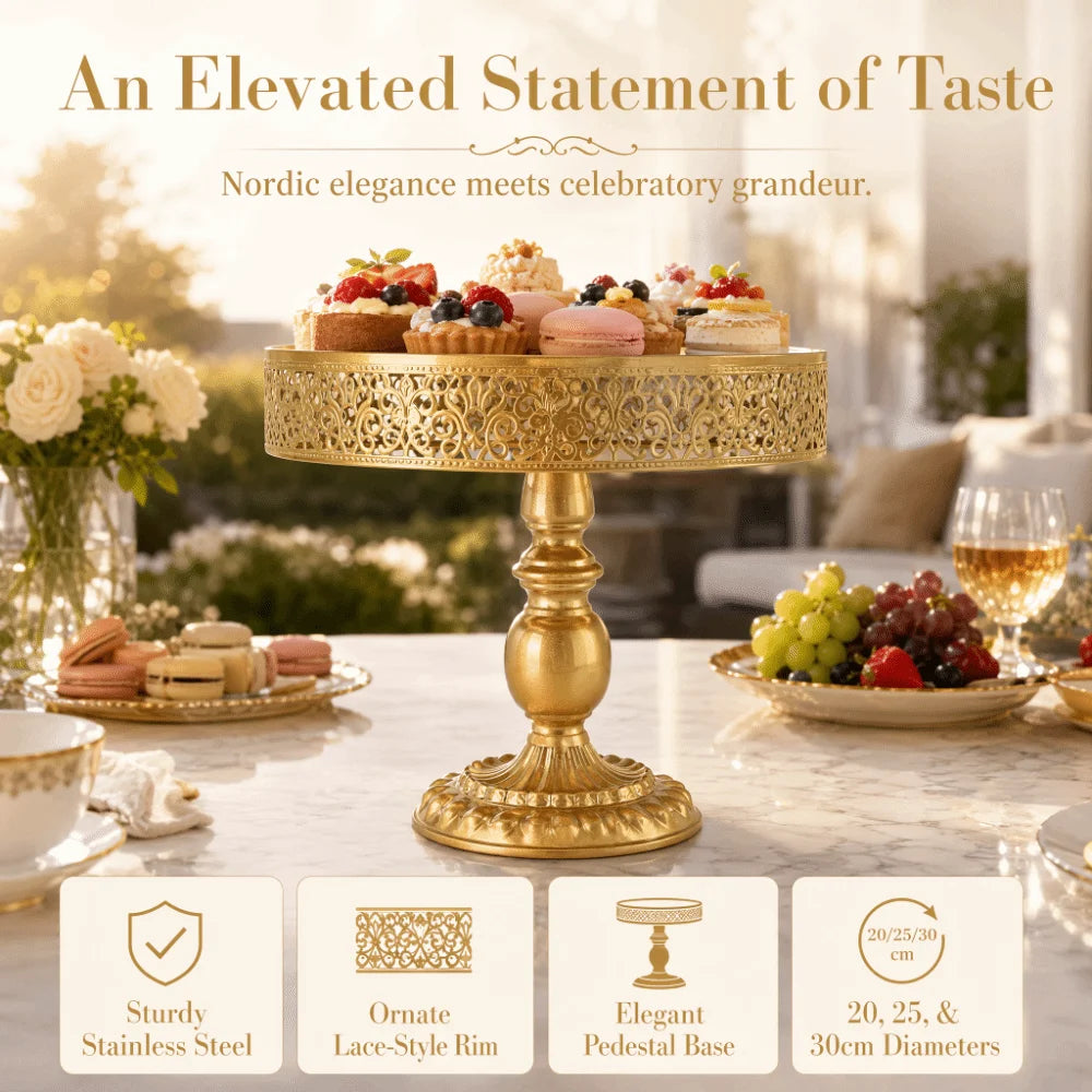 Gold Stainless Steel Cake Stand | Lace Dessert Display